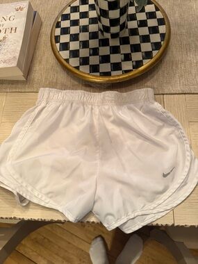 Nike White Women's Athletic Running Shorts with Small Swoosh